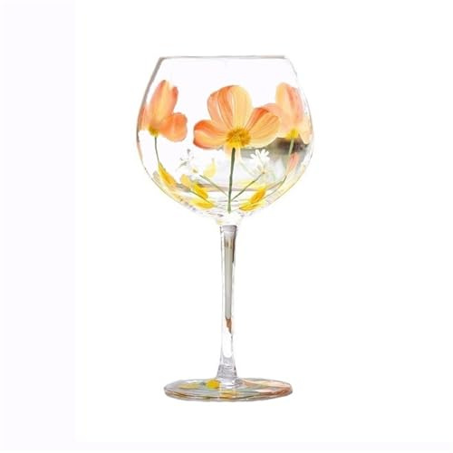 Dh2yjnbf3 Calice da vino in vetro grande da 21,6 once, bicchieri da vino con gambo di fiori dipinti a mano colorati