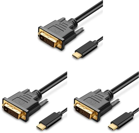 Upgrow Kabel USB Typ C-auf DVI, 4K bei 30 Hz, Thunderbolt-auf-DVI-Kabel, 1,8 m, USB-Typ-C-auf-DVI-Buchse, unterstützt MacBook Pro 2017–2020, Surface Book 2, Dell XPS 13, Galaxy S10 (Packung mit 3)