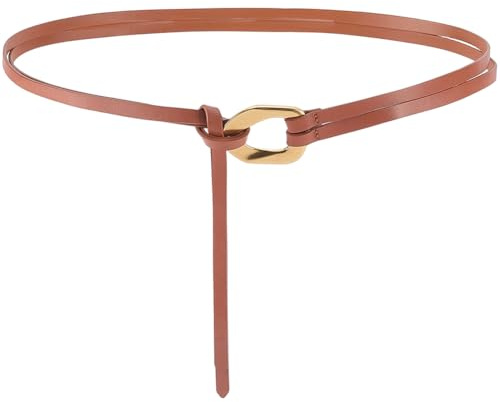 CALFOVERA Echtleder Doppelriemen Gürtel Verstellbar Braunes Rindsleder Schmal Geschnitten Retro Vintage Stil Leder Wickelgürtel Mit Goldener Schnalle Passend Für Damen Jeans Und Kleider