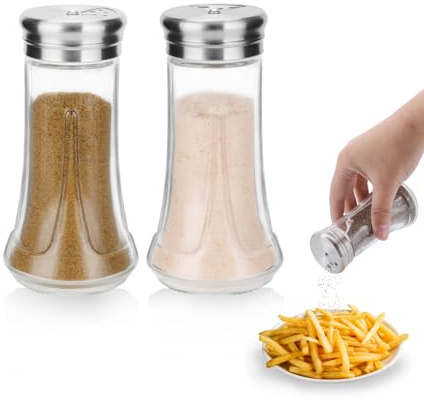 Salt & Pepper Set Salt Shaker, 120 ml Powder Shaker with Glass Bottle, 304 Stainless Steel for Sugar, Spice, Kitchen Accessories for Home, Kitchen, Restaurant, Dining Table