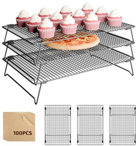 GPANDAG 3-stöckiges Kuchengitter Abkühlgitter 45x29×8cm | Kuchengitter Rechteckig, Groß Cooling Rack, Backgitter zum Abkühlen küche, Abtropfgitter Backen für Kuchen & plätzchen