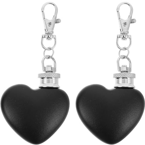 IMIKEYA Fiaschetta per Alcol a Forma di Cuore 30ml in Acciaio Inox 2 Pezzi Portachiavi Clip Nera, Bottiglia Tascabile per Liquori da Viaggio e Attività All'aperto, Accessorio