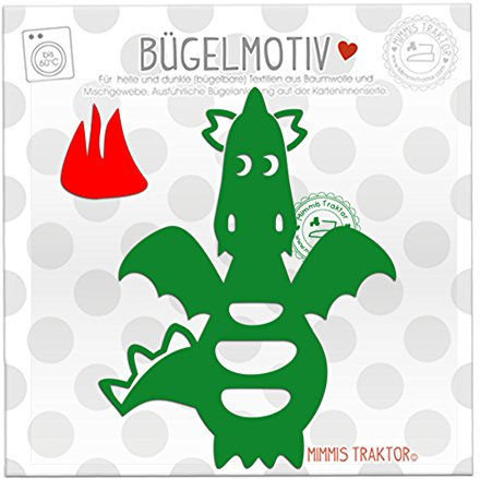 Bügelbild Drache mit Feuer 9,4 cm x 12 cm GRÜN Flockfolie Aufbügler Applikationen Bügelsticker für Stoffe Textilien Kinder zum Aufbügeln Flicken