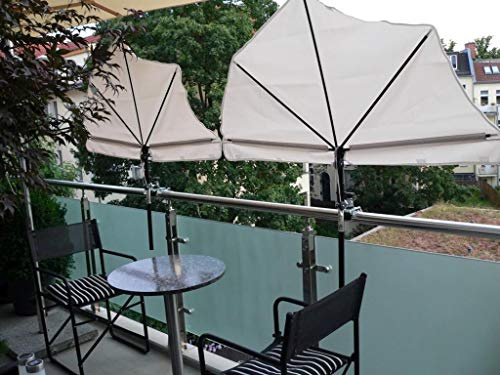 NEUES MODELL AB MÄRZ 2019 - WEISSER - FÄCHERSCHIRM - SEHR HOHER UV-SCHUTZ - FÜR - REISE - OUTDOOR - FREIZEIT - Auch als Balkonschirm für Geländer rund oder eckig mit einem Ø bis 55 - 60 mm - Balkon Fächerschirm - STABIELO - Modell EXKLUSIV Holly'sun® 140 x 70 cm mit Holly® 360 ° MULTI - halterung ® GVC (35 EUR) mit Gummischutzkappen - INNOVATIONEN MADE in GERMANY - HOLLY PRODUKTE STABIELO ® - holly sunshade - HÖCHSTER UV SCHUTZ UPF 50 +