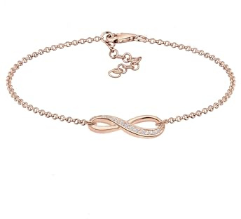 Elli Armband Damen Infinity Symbol Trend mit Zirkonia Kristallen in 925 Sterling Silber Rosévergoldet | 925 Silber Rosé 18K Vergoldet, Schmuck Geschenke für Frauen Freundin Frau Mädchen Mama, Infinityarmband Kristall 18 cm, 1.5mm
