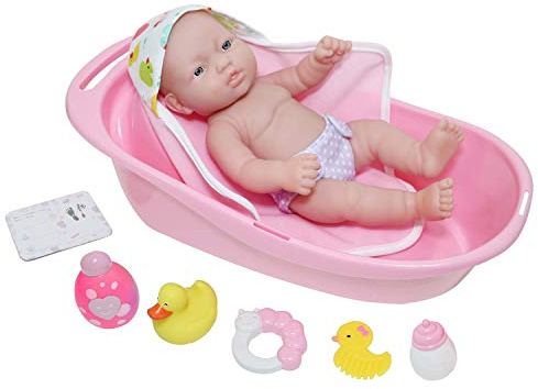 JC Toys - La Neonata | Set regalo da 10 pezzi con vasca da bagno Layette Deluxe | Bambola in vinile realistica da 30,5 cm con accessori | Rosa | Impermeabile | Età 2+