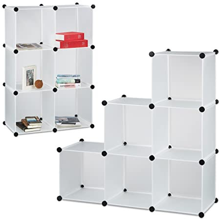 Relaxdays 2X Scaffale a Gradini 6 Scomparti, Libreria Sistema a Incastro, Armadio, Mobile Divisorio, Aperto, Bianco