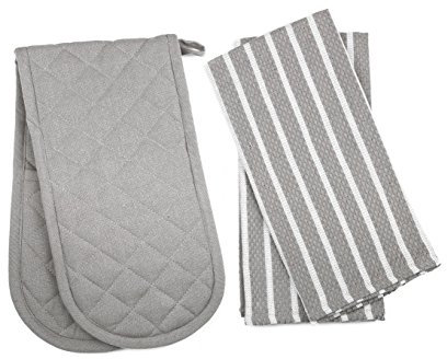 Penguin Home Heat Resistant Oven Gloves with Set of 2 Tea Oven Mitt & Potholder for Home Cooking - Maximum Heat Protection/Kitchen Accessories(Grey) Size - (18x90 & 65x45 cm)