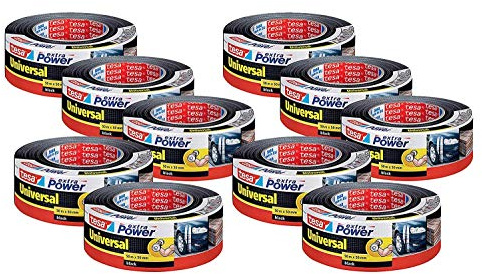 tesa extra Power Universal Gewebeband - Gewebeverstärktes Ductape zum Reparieren, Befestigen, Bündeln, Verstärken oder Abdichten (10er Pack // Schwarz)