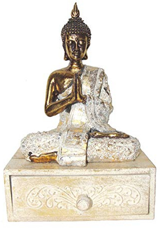 SAWA Thailändische Buddha Figur 20 cm mit Holz - Schatulle Schmuckschatulle