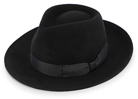 fiebig Kaschmir Fedora Filzhut | Wollfilzhut mit Cashmere für Damen und Herren | Angenehmer Sitz im Sommer und Winter | Bogarthut Made in Italy (59-L, Schwarz)
