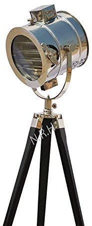 Nautical Replica Hub Tripod Floor Lamp, Wood Metal Industrial Farmhouse Standing Floor Light for Bedroom Living Room Decor