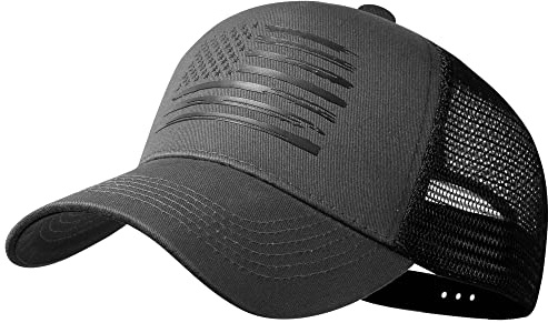 VIONLAN Basebollkeps amerikansk flagga lastbilsförarkeps för män kvinnor 3D präglad logotyp justerbar utomhus nät snapback-keps, Mörkgrå/svart flagga, one size