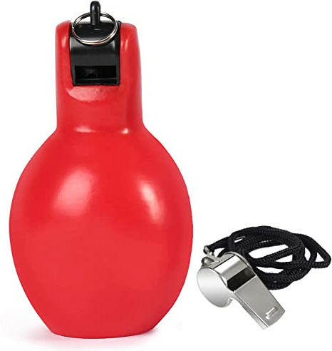Dingfeiyu 1 st handvisselpipa med 1 st sportpipa i rostfritt stål, visselpipa för tränare, domare, idrottslärare, hundtränare, visselpipa nödfall, tränare tillbehör fotboll (röd)