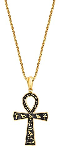 JewelryWe Schmuck Edelstahl Ägypten Ägyptisches Zeichen Anch o. Ankh Kreuz Anhänger mit 50cm Kette, Halskette für Herren Damen, Silber Gold