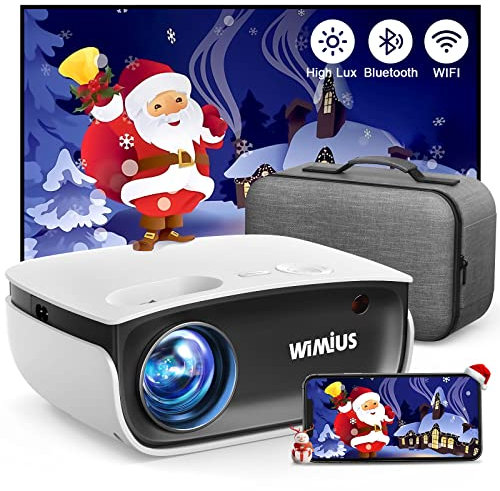 WiMiUS 8000 lúmenes Mini WiFi Bluetooth Beamer Support 1080P Full HD 4K Video Home Cinema Proyector, -50% Zoom, Compatible con TV Stick, PC, TV Box