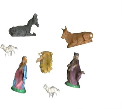 BLUSUPERSHOP MINIATURA PRESEPE NATIVITA' 3 CM 7 ELEMENTI PER PASTORI, MARIA GESU GIUSEPPE ASINO BUE E 2 PECORE S. GREGORIO ARMENO