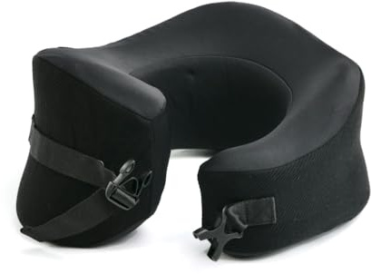 C CUSHION LAB Coussin de voyage compact à design ergonomique breveté primé pour soutien du menton et du cou, en mousse à mémoire de forme, pour voyage en avion ou en voiture, noir, taille L
