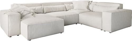 DELIFE Wohnlandschaft Sirpio Bouclé Creme-Weiß 300x210 cm Recamiere variabel