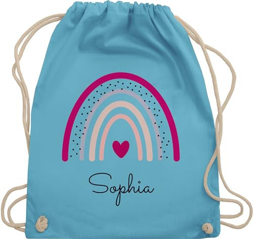Turnbeutel Rucksack - Regenbogen Regenbögen - Unisize - Hellblau - beutel kindergarten schule sportbeutel rainbow sophia name turnsack mädchen schulbeutel personalisierte herz beuteltasche kita