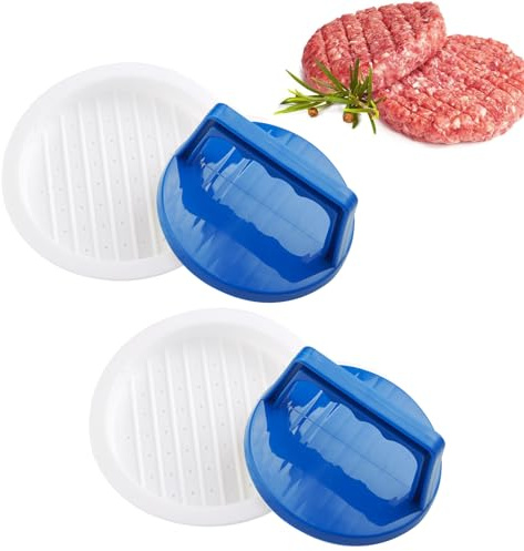 HiempTru Burger Press Patty Makers, Round Non-Stick Stuffed Hamburger Press Accessories Smashed Hamburger Press Patty Burger Meat Sausage Beef Makers Mold Kitchen Gadgets for Grilling (2 Pack, Blue)