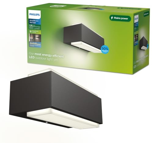 Philips Outdoor Ultra-Efficient Stratosphere Wandleuchte up/down 3,8W, 2700K warmweißes Licht, IP44 wetterfest, anthrazit
