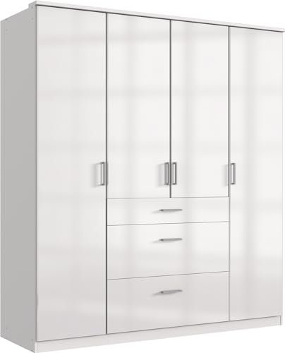 möbelando Drehtürenschrank >Clack< in Hochglanz Lack Weiss - 179x199x58cm (BxHxT)