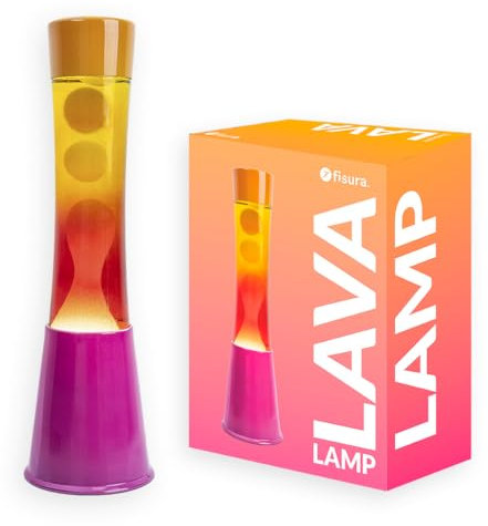 FISURA - Lavalampe in Rosa-Orange-Verlauf. Rosa Basis, Glas mit Verlaufseffekt und orangefarbener Deckel. Entspannende Wirkung. Mit Ersatzglühbirne. 11 cm x 11 cm x 39,5 cm.