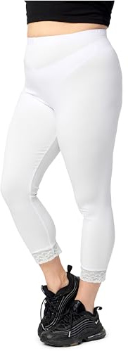 Merry Style 3/4 Capri plus size leggings stora storlekar, damer capribyxor, ogenomskinliga leggings med spets av viskos MS10-452, Vit, 3XL plus size