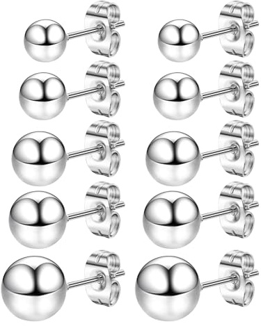 Mochity 4-5 Paare Kugel Ohrstecker Schwarz Sliver Gold, Kugel Ohrringe Kleine Für Damen Herren, 316L Edelstahl Ohrstecker 3-7mm, Hypoallergen Ohrringe Schläfer Knorpel