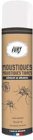 FURY - Mousitques & moustiques tigres - Efficacité 24h - A base de géraniol - Pratique & précise - 400ml - fabrication française