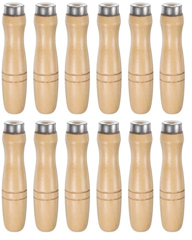 sourcing map 12 asas ergonómicas de madera de 4.72 pulgadas de 6.8 mm con agujero redondo y cuello de metal para limas de metal de 10 pulgadas