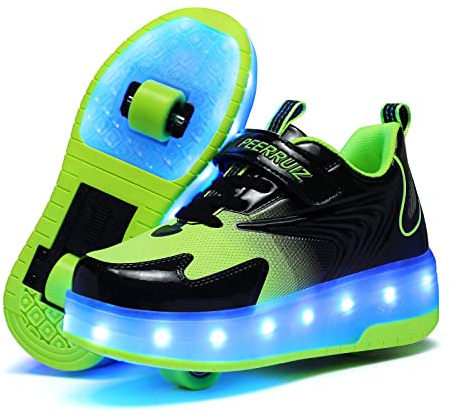 WDRHC Jungen Mädchen Doppelrad Skateboard Schuhe mit LED Blinkend Schuhe mit Rollen Skate Automatisch Einziehbar Komfort Outdoor Sportschuhe für Kinder Leicht Zu Erlernen