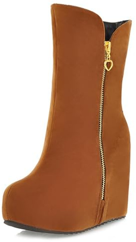 Bviennic Donna Zeppa Stivali con Cernieras Tacco Alto Stivaletti Punta Rotonda Zip Moda Serata Polacchine, Q243266Rf Giallo Numero 35 EU