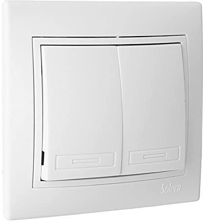 Interruptor Doble Conmutador Blanco, diseño europeo, instalación sencilla, ideal para controlar luces en diferentes estancias.