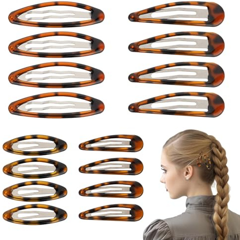 Giantree 16 Pcs Snap Hair Clips, 4 Size Classic Tortoise Metal Hair Clips for Women No Slip Hair Barrettes for Women Girls Various Fine and Thick Hair DIY Hairstyling Accessories