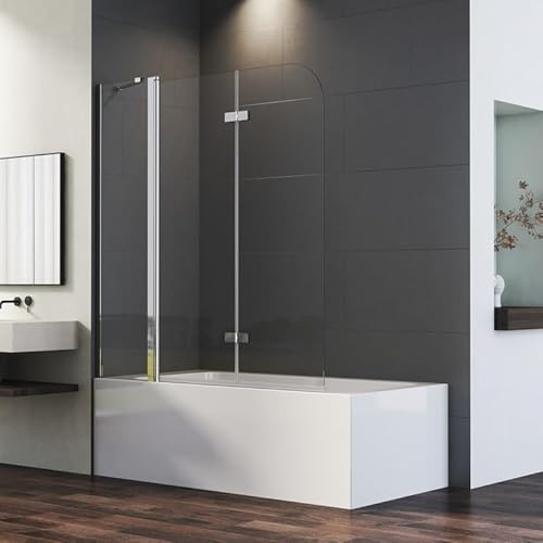 Duschwand für Badewanne 160x140cm 3-teilig Faltbar Duschtrennwand, Duschabtrennung mit festem Segment Badewannenaufsatz Faltwand aus 6mm Nano EGS Glas, Badewannenwand Trennwand