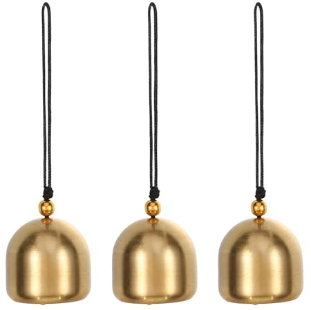PATIKIL Petit Lot de Cloches Suspendues, 3 Pièces de Cloches Chinoises Feng Shui Porte-Bonheur Carillon Éolien pour Décoration de Porte Fenêtre Maison Jardin Pendentif, Doré-Noir