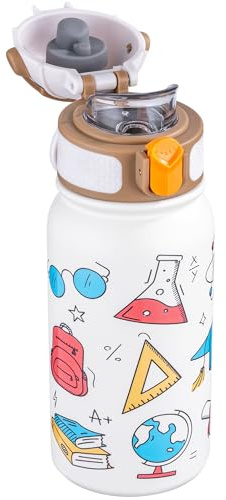 OLDLEY Botella de Agua Aislada para Niños 350ml/12oz, Termo de Acero Inoxidable, Doble Pared, Antifugas, Bonito, Pequeño, con Asa, Mantiene Bebidas Frías o Calientes para Niños, Niñas y Pequeños.