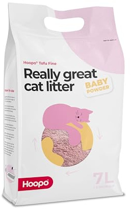 Hoopo® Tofu Tofu Fine Babypuder-Katzenstreu | Bio-Katzenstreu | völlig staubfrei | klumpend | ohne Geruch | wirksam gegen unangenehme Gerüche (7L, Babypoeder)