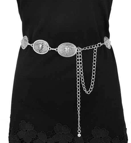 MILAKOO Western Metall Concho Gürtel für Frauen Oval Cowgirl Kette Gürtel Einstellbar Boho Taille Kette Land Konzert Outfit für Kleid Tasche Dekor