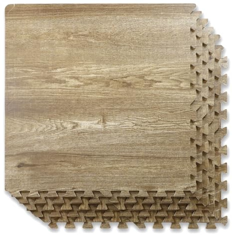 Home Aesthetics 100 Sq. Ft 3/8 Inch Thick Printed Foam Tiles Interlocking Foam Mat, Natural Brown Wood Grain Style Print, (24x24, 25 pcs), Protective Flooring for Home, Exercise or Trade Show