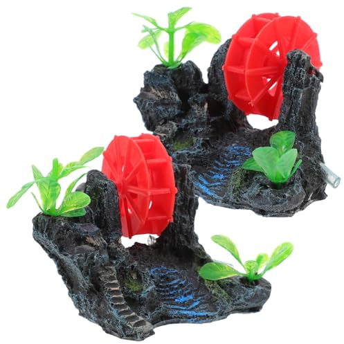 BESPORTBLE 1set Rockery Fish Tank Decoration Aquarium Fish Shelter Aquarium Landscape Decoration Mountain View Stone Aquarium Windmill Aquarium Water Wheel Fish Tank Mountain Fish Bowl 2pcs