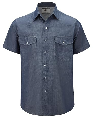 Dctop jeansskjorta för män, kortärmad denim, normal passform, fritidsskjortor, normal passform, cowboystil, skjorta med fickor, Mörkblå 5#, L