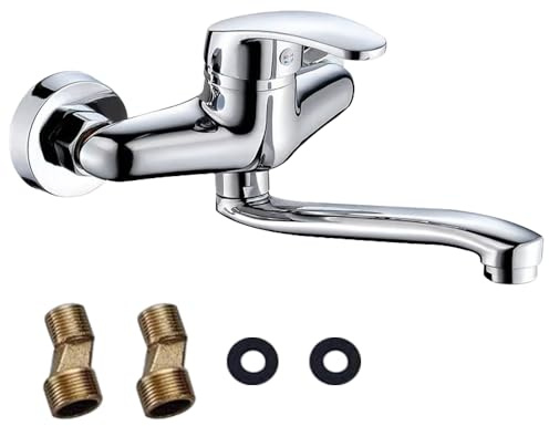 Aoreun Rubinetto per Cucina a Muro, Rubinetto da cucina Girevole a 360°, Miscelatore da Parete per Montaggio, Rubinetto Lavello Cucina Miscelatore per Rubinetti da Cucina, Braccio Girevole 20cm
