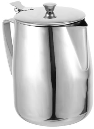 Lurrose Stainless Steel Milk Frothing Jug With Lid And Handle Frother Pitcher For Home And Café Use