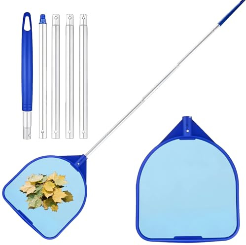 Épuisette démontable pour piscine, filet de nettoyage avec perche télescopique ajustable (98cm à 156cm) en aluminium, maille fine – Pour nettoyer efficacement les déchets en surface et au fond, acces