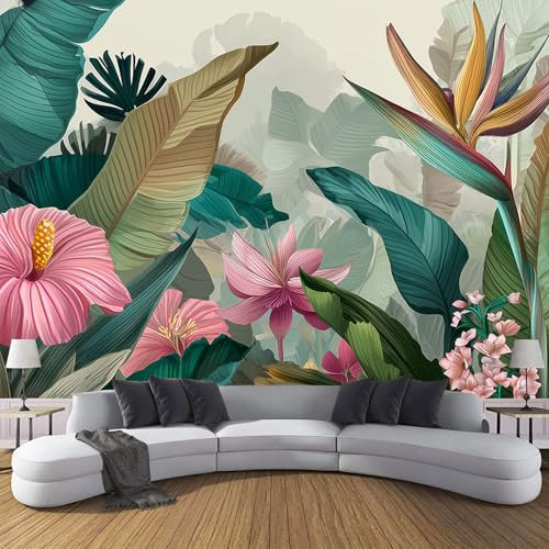 CDXNORA Papier Peint Panoramique 3D Plantes Tropicales 200×140cm - Vert Papier Peint Intissé Fleurs De Feuilles De Bananier Panoramique Déco Mural - pour Salon Chambre Restaurant Décoration Murale