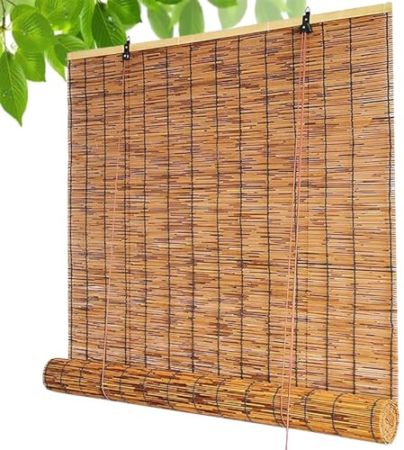 HAOYUES Bambusrollo Aussenbereich Retro Bambus Rollo Innen Lichtfilternde Natur Schilf Vorhang Seitenzug Vorhang für Terrasse Türen Sonnenschutz Raffrollos Breite 40-200cm Höhe 40-300cm