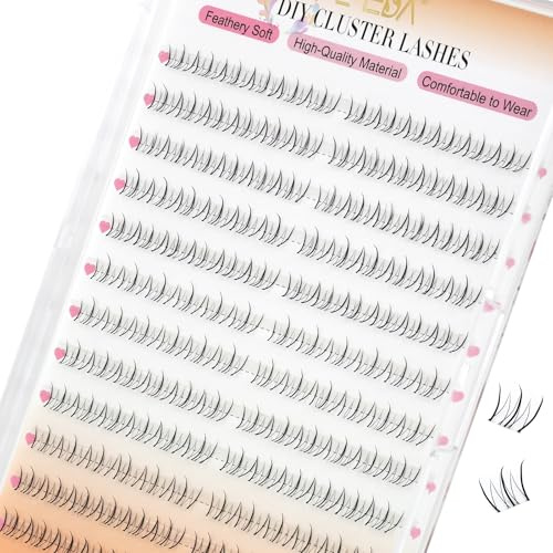 EMEDA kurze Natürliche Wimpern-Cluster, short lash clusters, DIY wimpern extensions, unsichtbares dünnes Band 8 mm, federleichte Einzelwimpern 3D-Effekt (3D08)